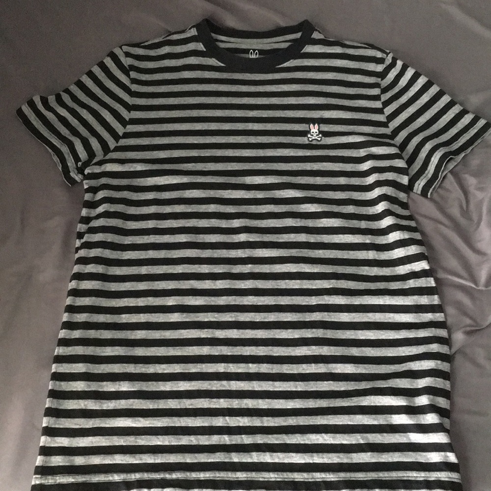 Psycho Bunny black/gray striped soft cotton tee XS